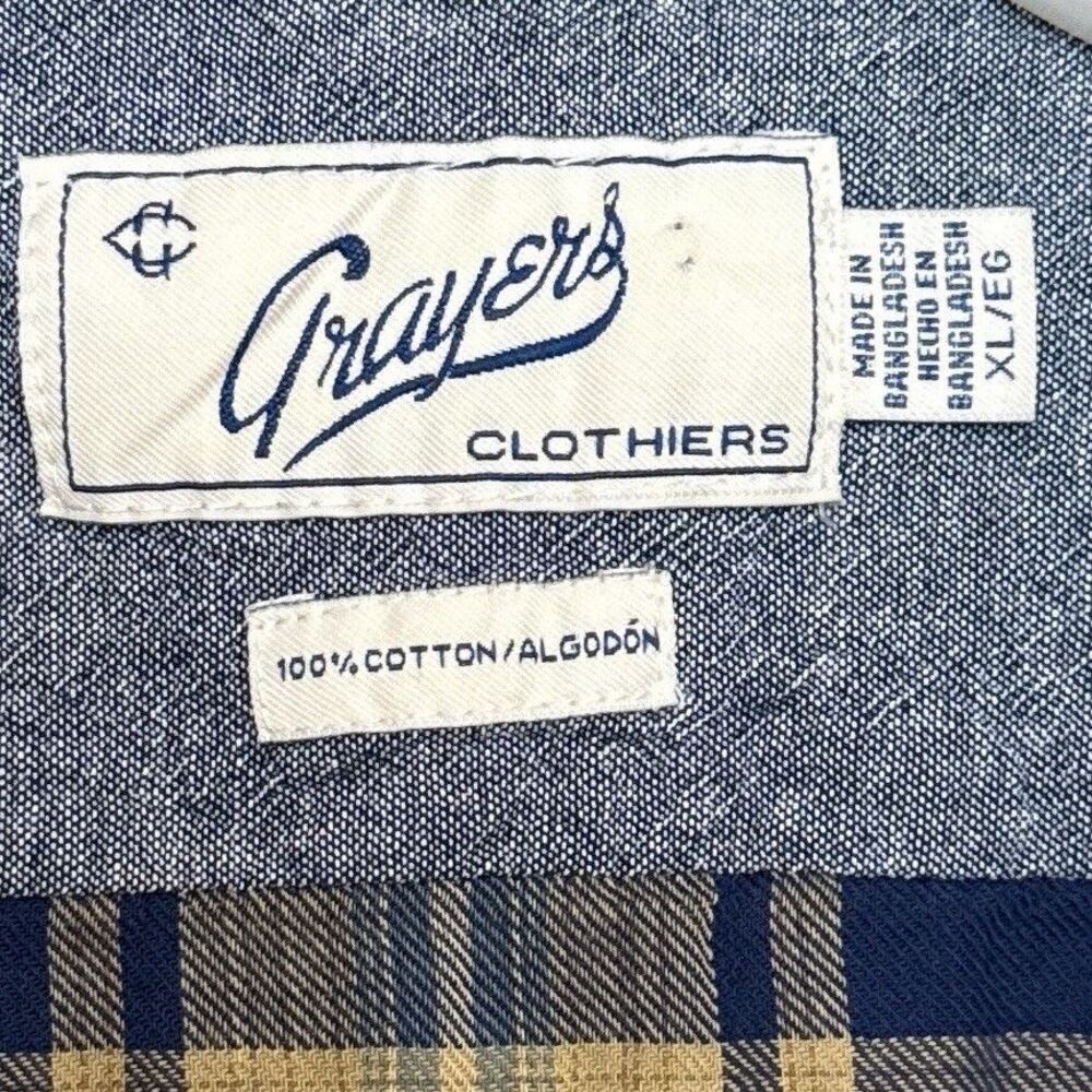 Grayers Button Down Shirt Mens XL Yellow Blue Plaid Short Sleeve lightweight - Picture 6 of 6